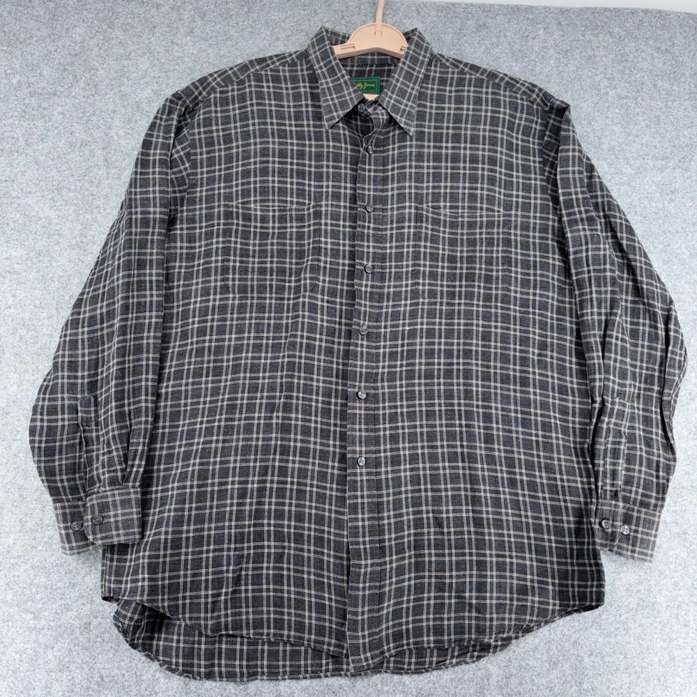 Bobby Jones Collection Mens XL Linen Viscose Plaid Button Down Shirt Grey